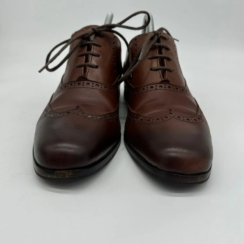 Wolf Shepherd‎ Mens Oxford Dress Shoes 8 Brown Wing Tip Lace Up Italian Leather